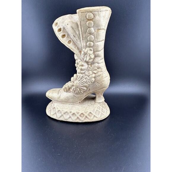 Vintage Ceramic Lace Up Boot with Floral Accents with Felt Bottom Unique - Picture 1 of 6